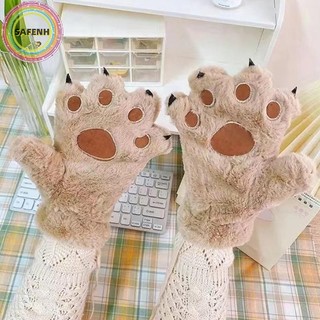SAFENH 1 Đôi Mùa Đông Nữ Gấu Lòng Bàn Tay Paw Sang Trọng Găng Tay Người Yêu Sang Trọng Găng Tay Lông Tơ Paw Full Ngón Găng Tay Chứa Sang Trọng Bên Trong VN