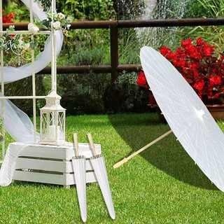 INENK 1 Chiếc Ô Giấy, DIY Handmade Dia 60 / 84cm Đồ Dùng Cưới, Tay Cầm Dài Trống Truyền Thống Trắng Đạo Cụ Chụp Ảnh Cho Tiệc Cưới Kỷ Niệm