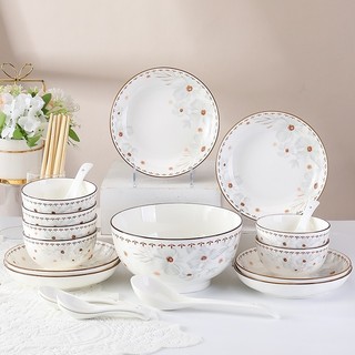 Bộ Đĩa Chén Sứ Hoa Dừa Trắng Thanh Lịch – Dùng Cho Gia Đình, Nhà Hàng