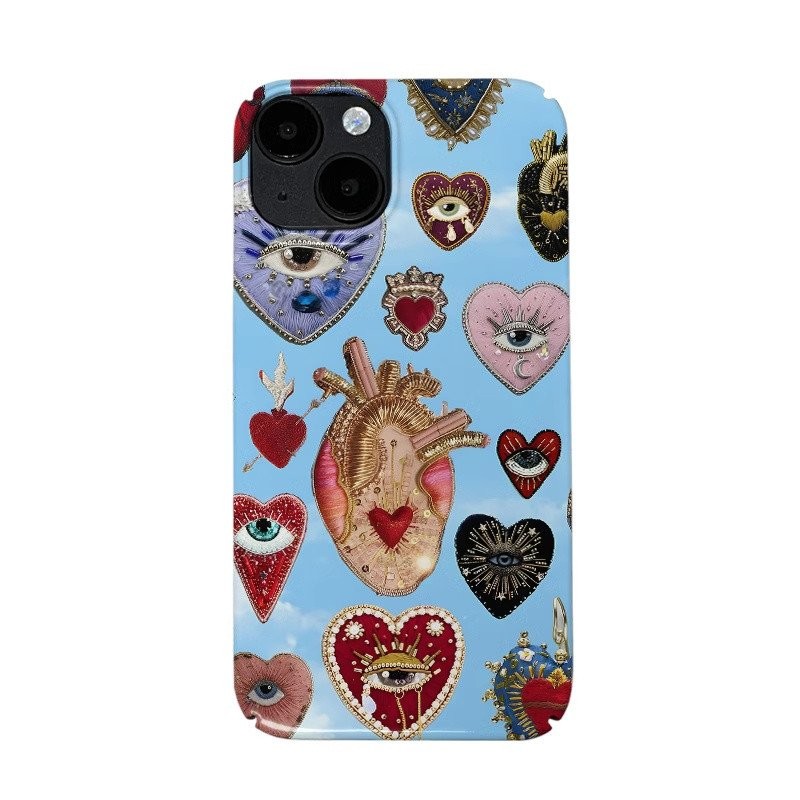 Ốp Cứng Cá Tính QYJS tim xanh cổ điển Ốp điện thoại di động phim trường hợp dùng cho IPhone 11 7 8 plus 13 14 15 16 ProMax 12 PRO 14 15 16 PLUS X XR XSMAXX SE Ốp bảo vệ chống rơi Retro Ốp chống sốc J5KD