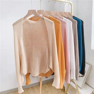 Áo len dệt kim ROOMYCO chống nắng, kèm khăn choàng lụa thanh lịch và áo smock dài tay đơn giản