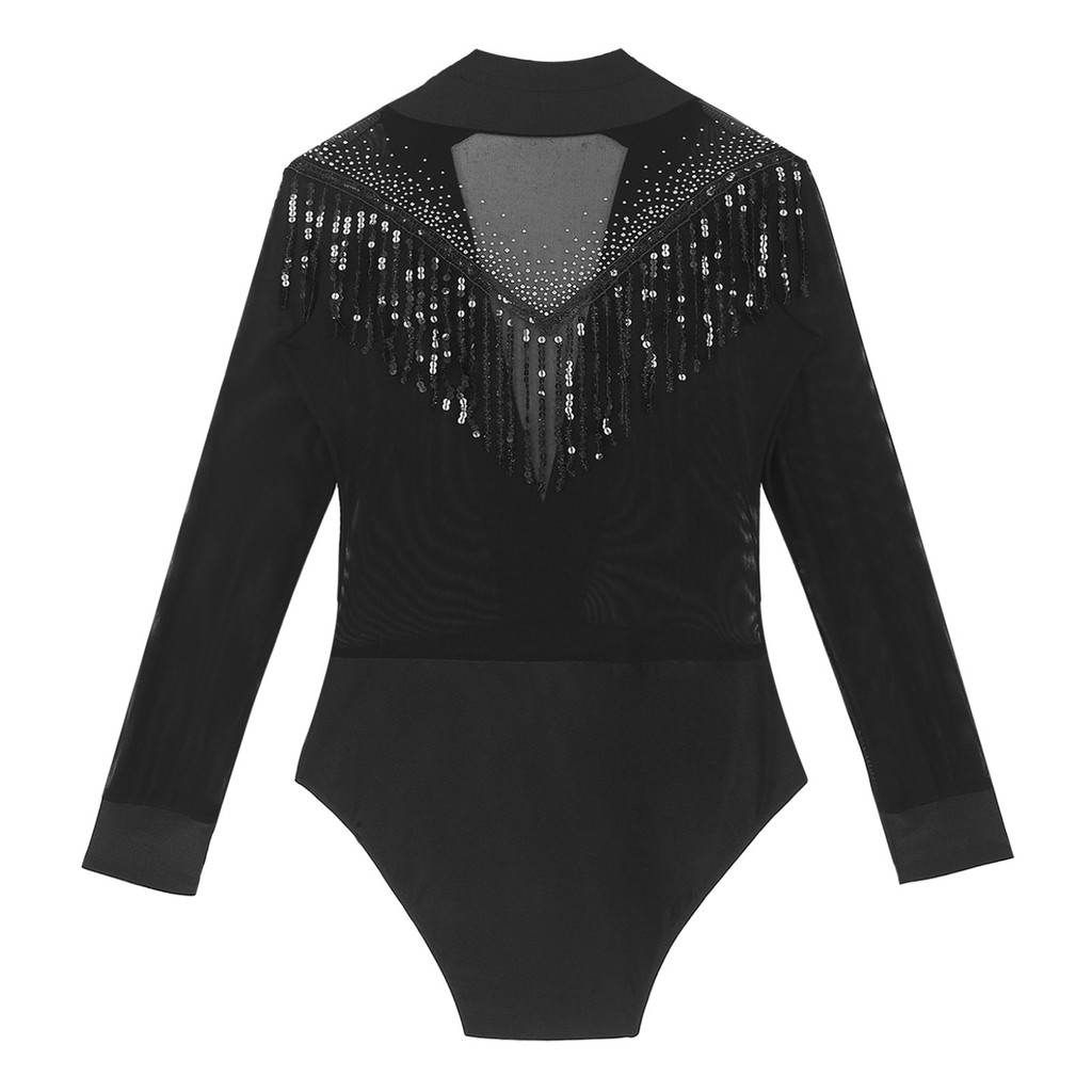 Nyeemya S-XXL Nam Khiêu Vũ Latin Leotard Sâu Cổ Chữ V Sheer Lưới Chắp Vá Tua Rua Đính Kim Cương Giả Body Cho Salsa Thi Đấu Sân Khấu Biểu Diễn
