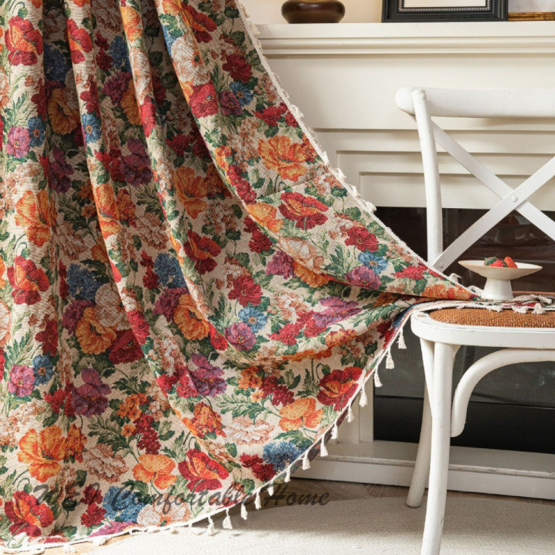 Rèm cửa thành phẩm cổ điển kiểu Pháp Rèm Cửa cách nhiệt che nắng đầy đủ Jacquard Đỏ rèm cửa phòng khách phòng ngủ