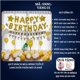 Set trang trí sinh nhật người lớn kiểu hàng quốc màu trắng đen SNNL-VÀNG 01,Bóng bay trang trí sinh nhật cho bé trai bé