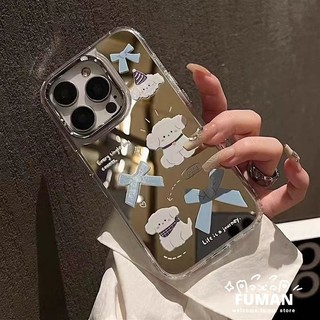 Ins Style Blue Bow Puppy Gương Trang Điểm Ốp lưng OPPO Reno 13 Pro 12 11 11F 10 9 8 7 SE Pro Plus 8Z 7Z 8T 6Z 5Z 5F 5K 4F 5 4 5G 4G Ốp Lưng Hoạt Hình Dễ Thương Vỏ chống sốc