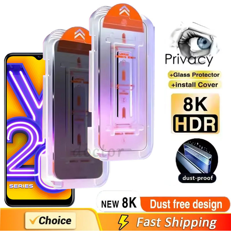 Kính Cường Lực GLASS Chống Nhìn Trộm Có Khung Tự Động Dán Cho VIVO Y50 Y33T Y33s Y30 Y21 Y21s Y21a Y21T Y21E Y19 Y15 Y15a 4G 5G 2024