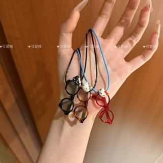 Bán chạy Kitty Kính nhỏ Mặt dây chuyền Vòng cổ dây màu xanh da trời