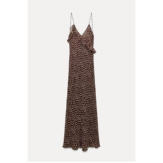 Đầm Zara made in Morocco 2 dây maxi nâu bi voan 2 lớp - nữ