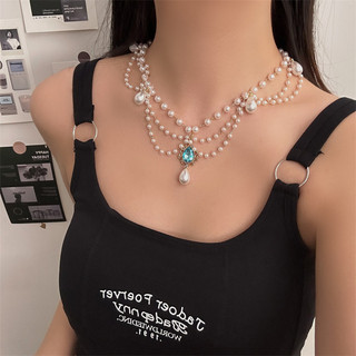 1 chiếc vòng cổ ngọc trai nhiều lớp dành cho nữ, dây chuyền xương đòn cổ điển ngọt ngào và mát mẻ
