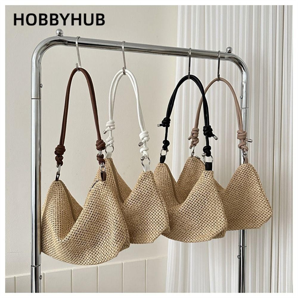 Túi xách HOBBYHUB, Túi rơm mây dung tích lớn, Túi đeo vai bện thủ công dệt dễ thương dành cho nữ