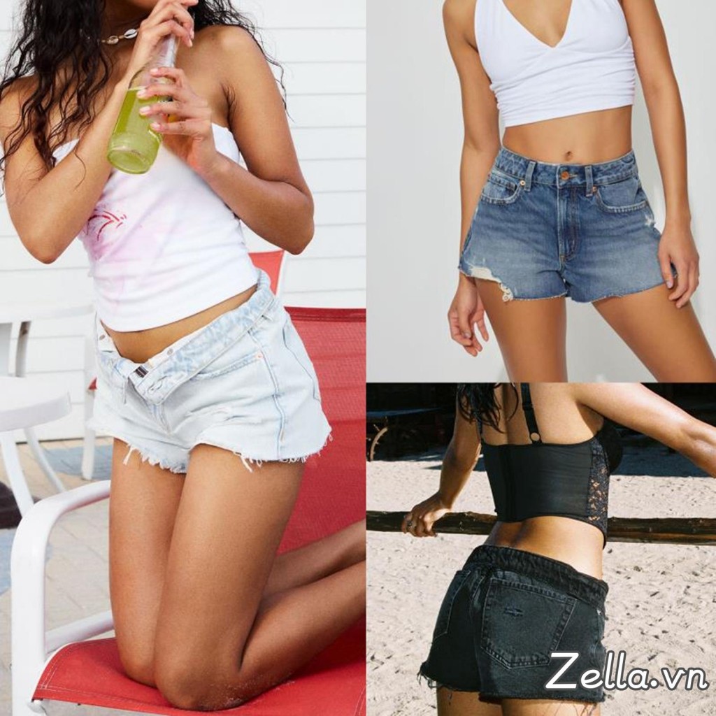 Quần short Denim rách dành cho nữ Quần short Jean cỡ trung màu xanh / đen sành điệu cho mùa hè