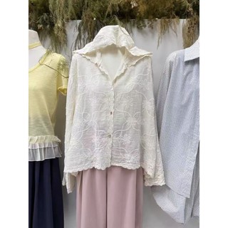 Phong Cách Hàn Quốc Nữ Nữ Rời Vintage Ren Thêu Hoa Có Mũ Trùm Đầu Áo Sơ Mi Tay Dài Áo