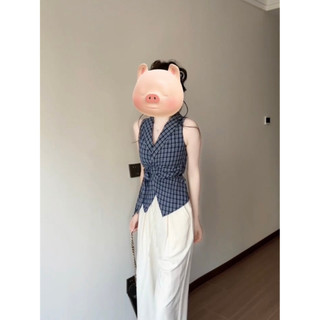 Kẻ sọc buộc dây eo hẹp Phong cách cơ bản Pháp Cổ chữ V Nơ màu xanh Phù hợp với cổ áo Tính khí Áo sơ mi hàng ngày đơn giản Áo Vest bé gái mặc ngoài mùa hè Slim