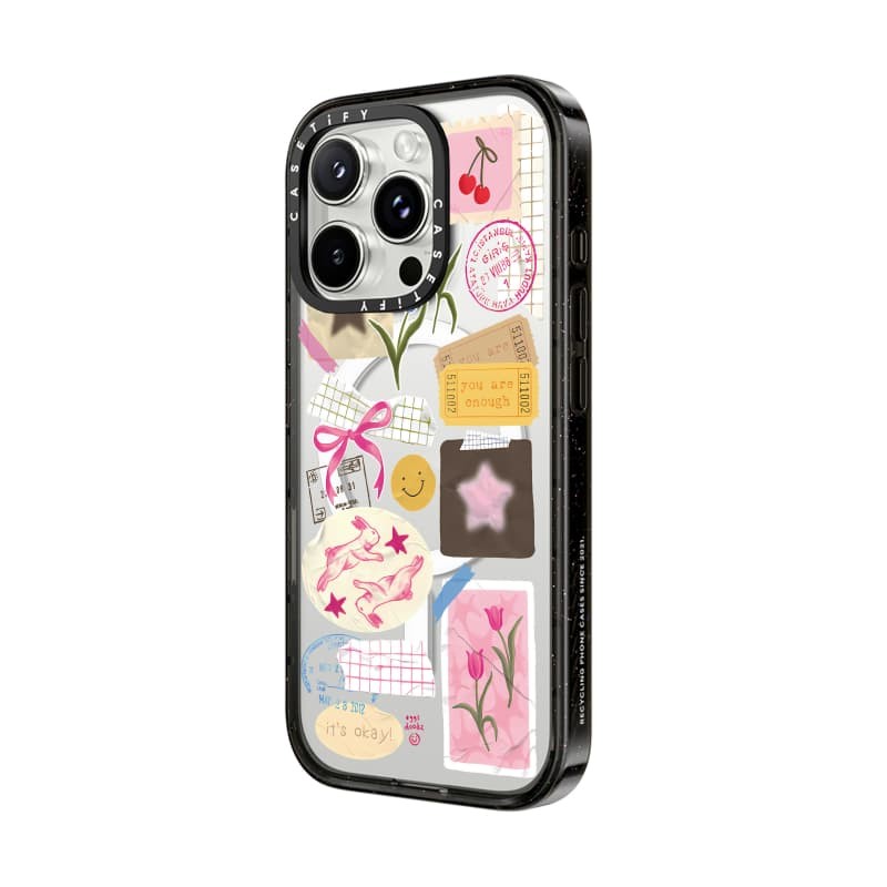 CASECASE X Ruy Băng Và Hoa Tulip Ốp Lưng Cạnh Đen Đào Haze Cotton Kẹo Bộ Sưu Tập Màu Sắc Trong Suốt Cứng Ốp Lưng Tác Động Cho Apple IPhone 12 13 14 15 16 Pro Max Plus Có Hộp