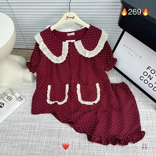 Bộ Đồ Ngủ Nữ JUSOKA Pijama Mặc Nhà Cổ Sen Ren Trắng Chất Đũi Vân Mây Siêu Xinh Dễ Thương Dành Cho Nữ DU06
