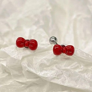 Bông tai nơ đỏ rượu vang Bông tai cô gái nóng bỏng cổ điển