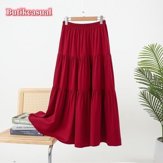 Váy lụa cotton nữ cạp cao xếp ly mỏng váy cỡ lớn mùa hè 2025 váy dài Twill