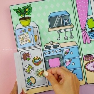 Búp bê giấy Ngôi nhà Mèo Holly đồ chơi bóc dán thủ công đồ chơi hoạt động hằng ngày của bé