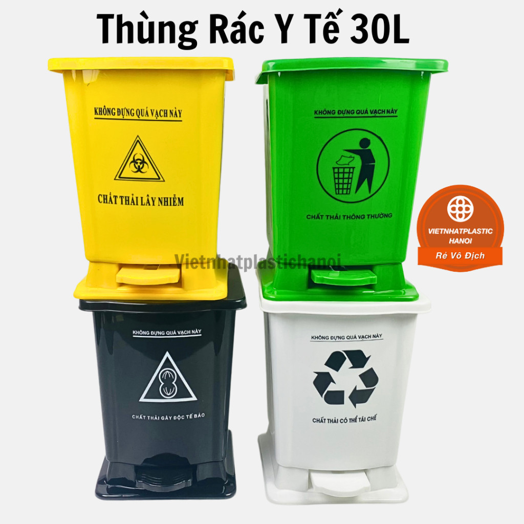 Thùng đựng rác dùng trong bệnh viện có in hình dung tích 15,30l, nhựa ...