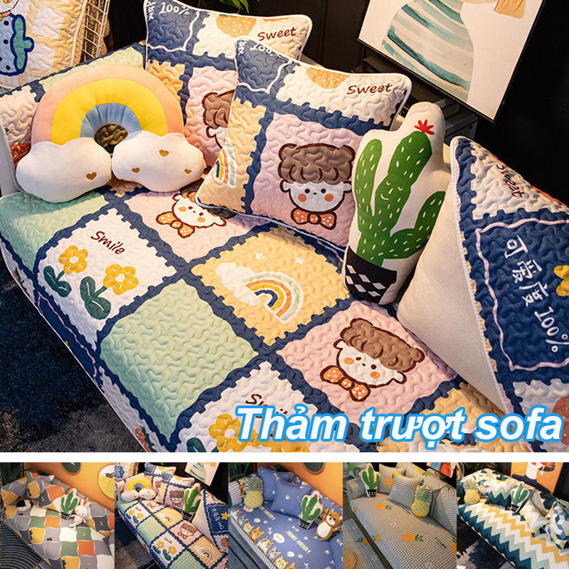 Vỏ Bọc Đệm Ghế Sofa Dài Mềm Mại Chống Trượt Thông Dụng Họa Tiết Hoạt Hình Sử ，Vỏ ghế sofa，Dụng Được Cả Bốn Mùa