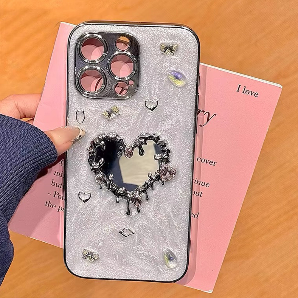 Ốp Điện Thoại Nhựa Mạ Kim Cương Trái Tim Tình Yêu Cho iPhone 17 Pro Max 17 Air 16 Plus 15 14 15 13 12 11 Vỏ Bảo Vệ Chống Sốc