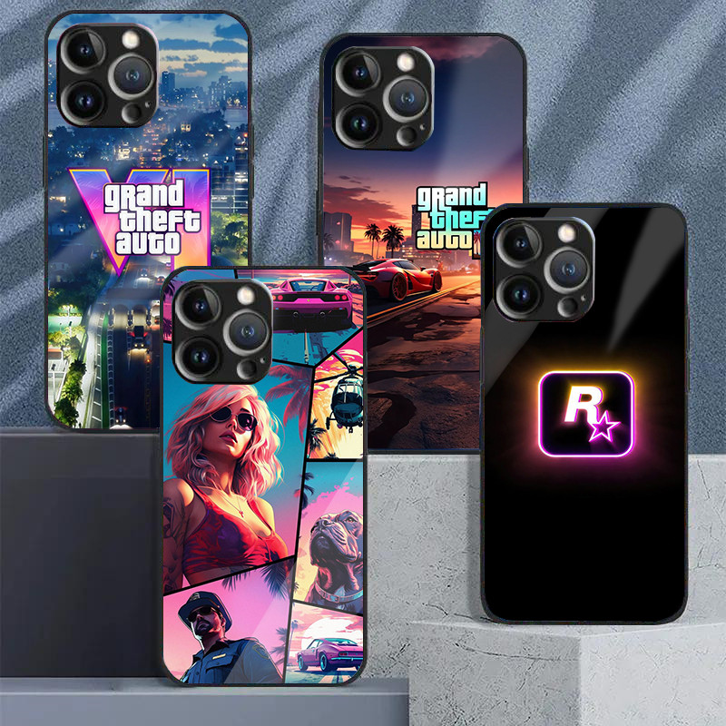 Ốp điện thoại di động kính cường lực Grand Theft Auto 6 GTA VI cho iPhone 16 15 14 13 12 11 Pro XS Max Plus Mini X XR 8 7 6s SE2 / 3