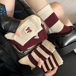 Kudosation Nữ Tất Thu Đông Cotton Dệt Kim Trường Học Bé Gái Ống Giữa Tất Nữ Sọc Hip Hop Ván Trượt Thể Thao Tất Sox