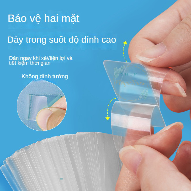 Hộp 60 Miếng Dán 2 Mặt Trong Suốt Siêu Dính Treo Đồ, Cố Định Đồ Đa Năng Tiện Lợi