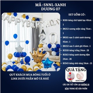 Set trang trí sinh nhật người lớn kiểu hàng quốc màu trắng đen SNNL-XANH DƯƠNG 07,Bóng bay trang trí sinh nhật cho bé