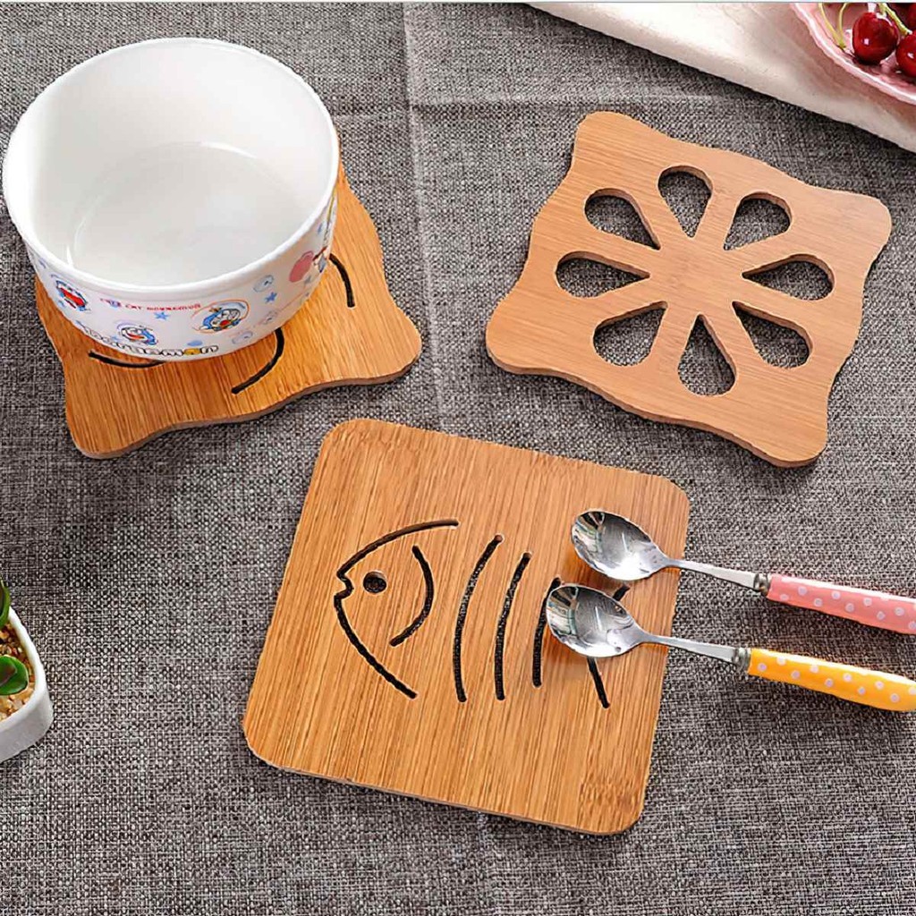 Miếng Lót Nồi Cách Nhiệt Gỗ Ép Hình Ngộ Nghĩnh  bằng gỗ nhiều hình cute, lót nồi kích thước 15*15cm FE123