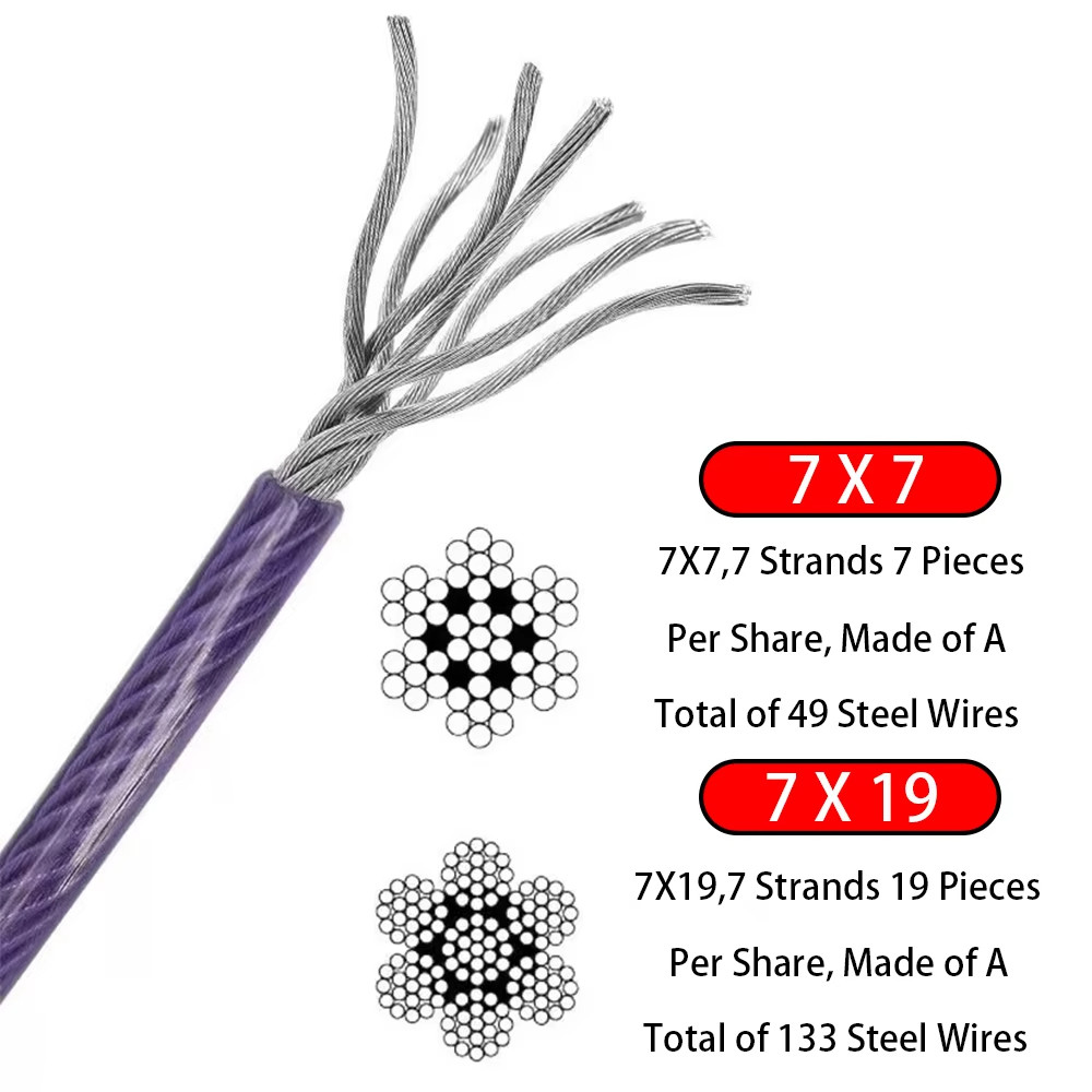 1M Dây Thép Với PVC Bọc Mềm Mại Mềm Mại Nhiều Màu Cáp Chiếu Sáng Trong Suốt Rèm Treo Dây 1 / 2 / 3 / 4 / 5 / 6mm