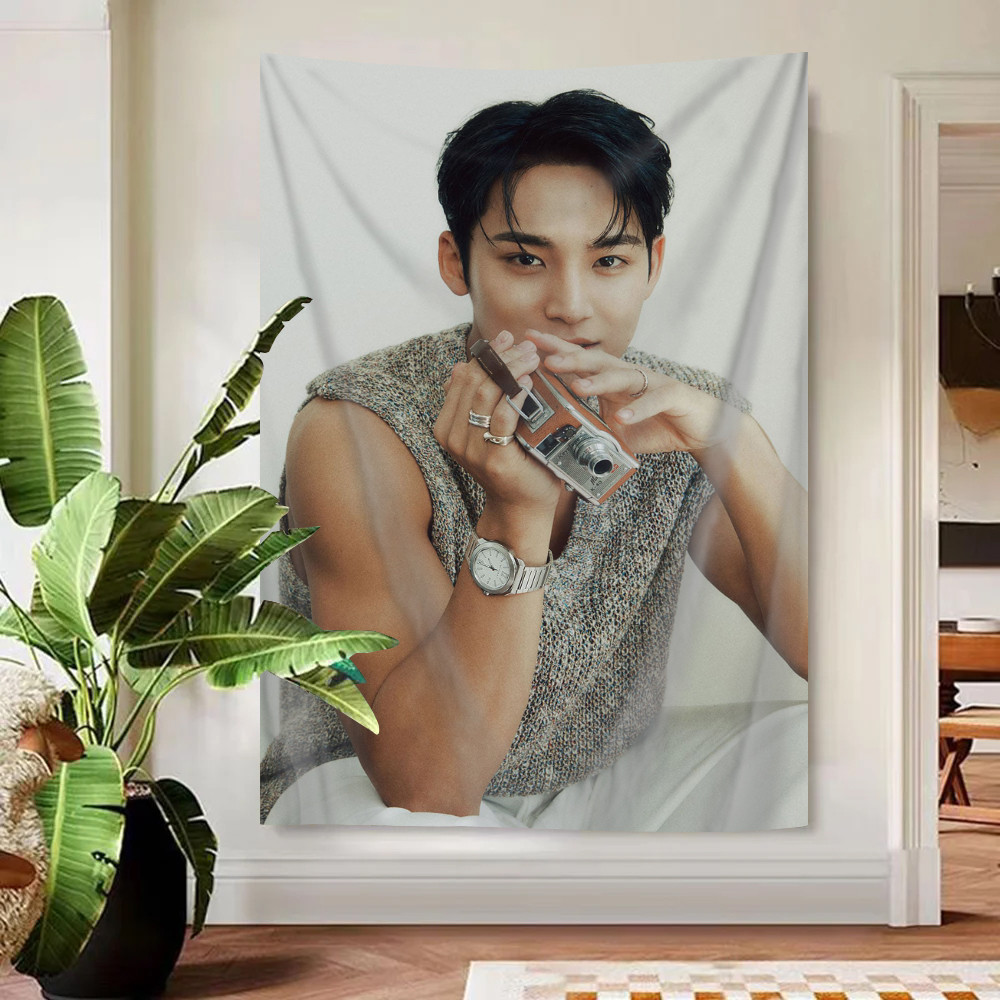 Kpop SEVENTEEN Kim Mingyu Tấm thảm treo tường có kẹp Tấm thảm Polyester Treo tường phòng ngủ