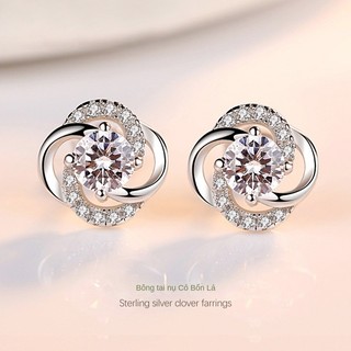 Bông Tai Cỏ Bốn Lá Bạc S925 Đính Đá Moissanite Màu Hồng Bông Tai Nữ Đính Đá Moissanite Màu Xanh Không Gây Dị Ứng S8