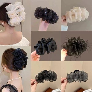 💕Dreamy💕Kẹp tóc nơ lưới bong bóng cao cấp thời trang dành cho nữ có tóc uốn cong ở mặt sau đầu Kẹp cá mập lớn