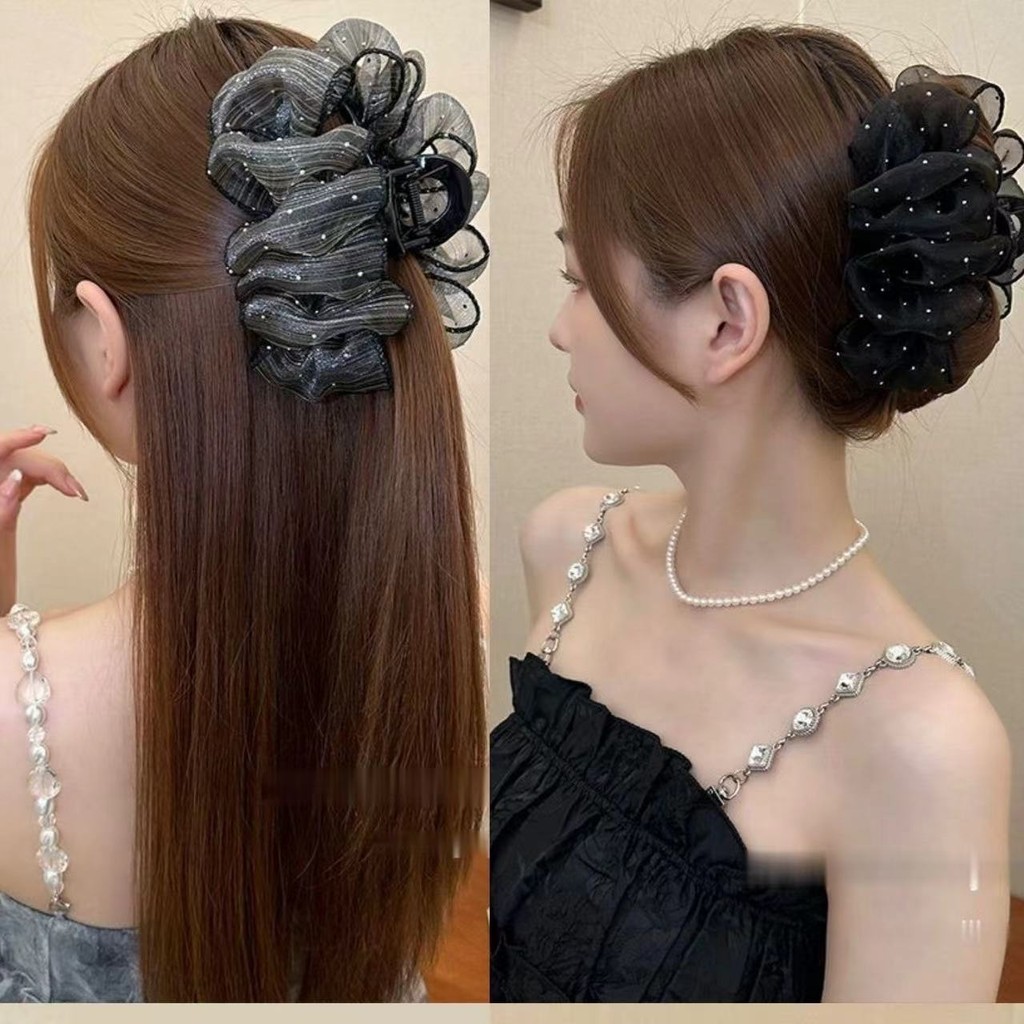 💕Dreamy💕Kẹp tóc nơ lưới bong bóng cao cấp thời trang dành cho nữ có tóc uốn cong ở mặt sau đầu Kẹp cá mập lớn