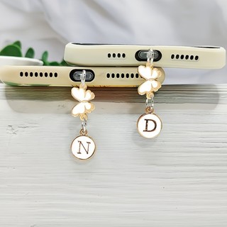 Điện Thoại Di Động Chống Bụi Cắm Tự Làm Bướm Trắng Tiếng Anh Có Chữ Mặt Dây Chuyền Mặt Dây Chuyền Trang Trí Điện Thoại Di Động