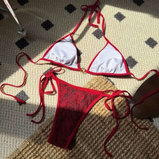 Đồ Bơi Nữ Ren Đen Chia Vải Dây Hai Mảnh Bikini Đồ Bơi