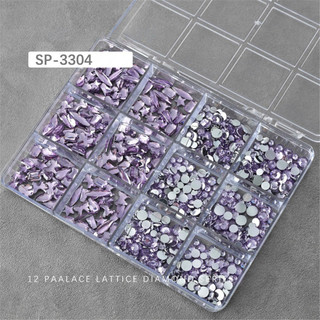 12 Lưới Trang Sức Nhựa Kim Cương Không Đều Trong Suốt, Dụng Cụ Làm Móng Cho Tiệm Nail