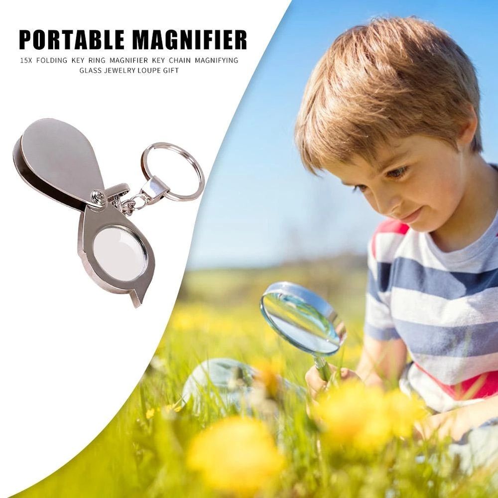 10 / 15 / 20 / 30X Kính lúp kim loại Mini Bản đồ đọc sách Trang sức Gấp Móc khóa Loupe Kính lúp cầm tay hàng ngày Đồ dùng quà tặng