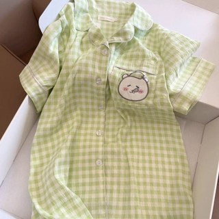Kẻ Sọc Tự Phản Hồi Gấu Bộ Đồ Ngủ Nữ Mùa Hè Mới Quần Short Tay Ngắn Phong Cách Nhật Bản Dễ Thương Sinh Viên Nhà Quần Áo Phù Hợp Với Mặc Ngoài