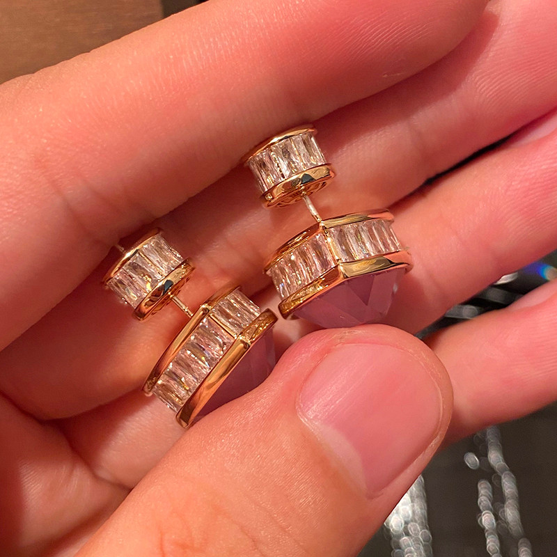 Bông tai Zircon hồng hình giọt nước Tính khí thanh lịch