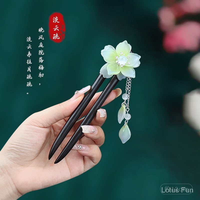Kẹp tóc Đôi Tua Rua kiểu Trung Quốc mới kẹp tóc gỗ đàn hương hình chữ U hiện đại đơn giản cao cấp cảm giác bóng đầu tóc