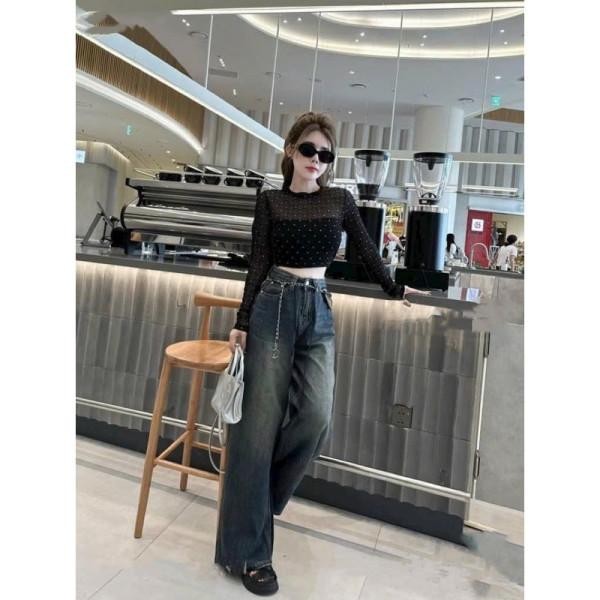 Áo lưới  nhũ kim tuyến dài tay  siêu cá tính và trẻ trung dành cho nàng Top Nữ Women Đen Sơ Mi