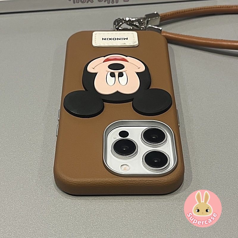 Ốp Điện Thoại Mickey Hoạt Hình Dễ Thương Cho iPhone 16 Pro Max 15 14 Plus 13 12 11 Pro Max X XR XS Max 8 7 6 6s Plus Vỏ Điện Thoại Da Sang Trọng Có Dây Đeo Chống Rơi