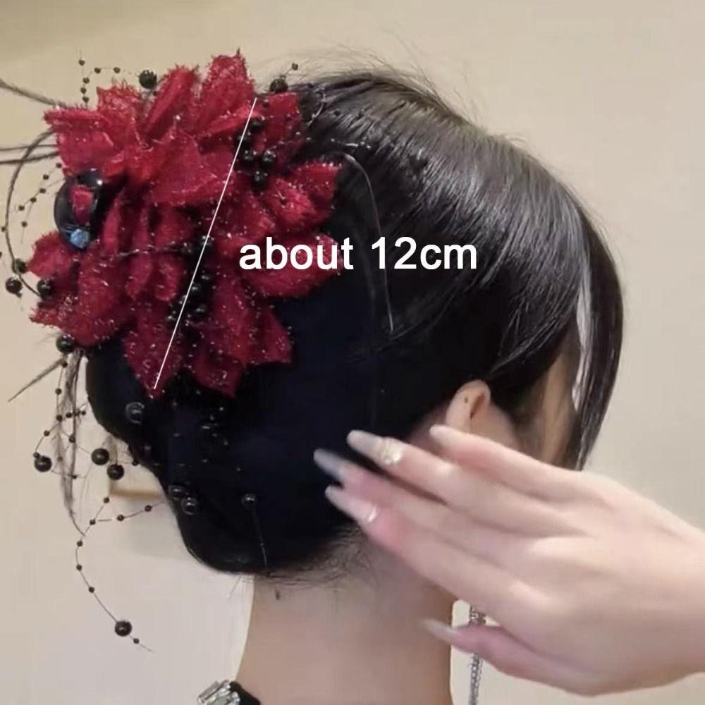 Kẹp tóc hoa đơn giản và tua rua mẫu đơn, kẹp cá mập sequin thanh lịch dành cho bé gái
