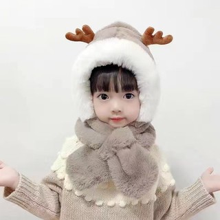Mùa Đông Mũ Trẻ Em Khăn Tích Hợp Nam Nữ Dày Ấm Áp Sang Trọng Mũ Dễ Thương Bé Hươu Nhung Mũ Bảo Vệ Tai
