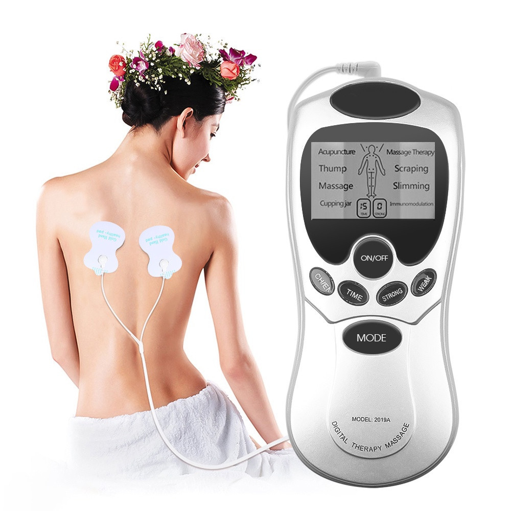 [Cổ phiếu địa phương] EMS Vật lý trị liệu Máy mát xa LED Màn hình xanh Xung điện tử Trị liệu kỹ thuật số Dụng cụ kinh tuyến với miếng đệm điện cực 4 / 8
