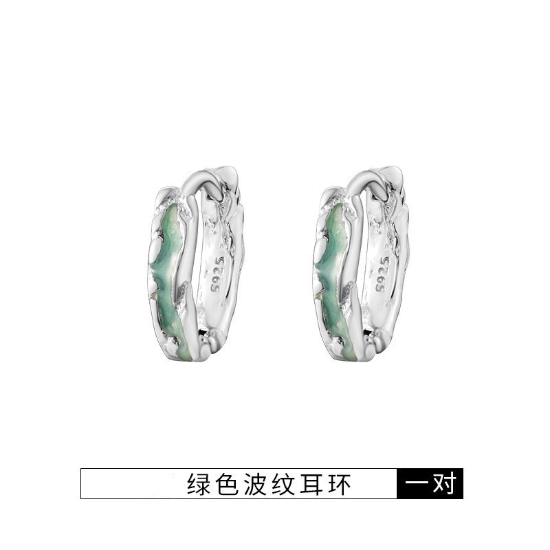 Retro S925 Bạc Xanh Tai Kẹp Không Xỏ Tai Nam Nữ Xu Hướng Thời Trang Không Phai Màu