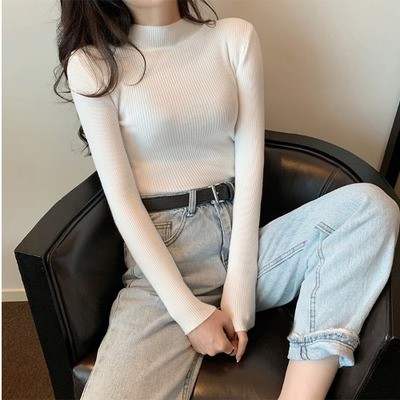 Áo giữ ấm áo mặc trong dệt kim cổ cao nửa cho nữ áo len thu đông cho nữ áo mặc ngoài