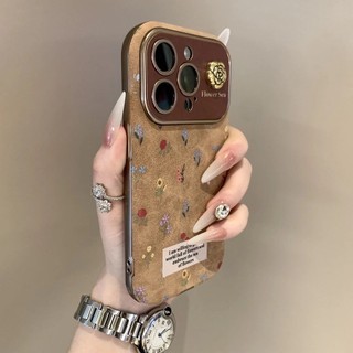 Sang Trọng Sa Mạc Vàng Cửa Sổ Lớn Toàn Màn Hình Hoa Nhỏ Điện Thoại Di Động Cho iPhone16 15 14 13 12 11 Pro Max Chống Sốc Bảo Vệ Camera Ốp Lưng Mềm Chống Rơi